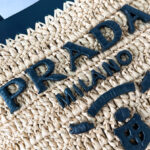 Prada Small Crochet And Leather Tote Bag 1BG500 Apricot